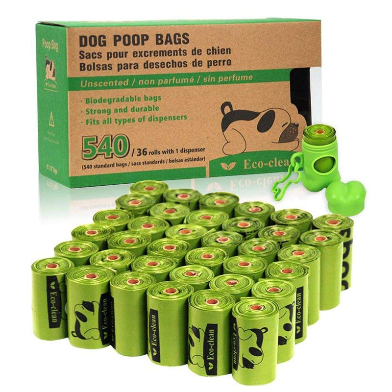 Eco Clean ECO-CLEAN Poop Bags, 36 Rolls/540 Dog Poop Bags with Dispenser, Dog Waste Bags, Unscented, Leak-Proof, Easy Tear-Off - Image 1